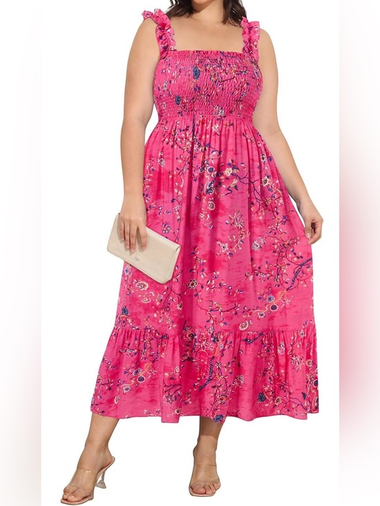 Pinup Fashion Dresses & Skirts - Pinup Fashion Womens Size 22 Pink Floral Smocked Maxi Dress - like new
